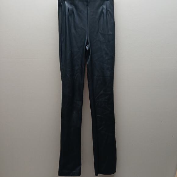 Zara High Rise Vegan Leather Stretch Side Zip Ankle Pants Black Size Large - Picture 1 of 8